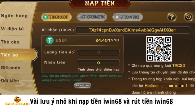 Vài lưu ý nhỏ khi nạp tiền iwin68 và rút tiền iwin68